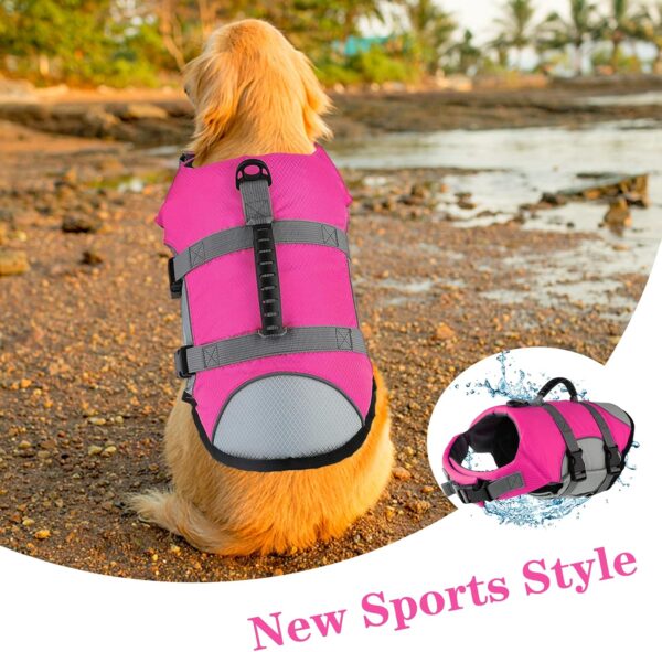 Dog Life Jacket, Reflective Adjustable Dog Life Vest with Rescue Handle for Swimming and Boating, Ripstop Pet Safety Life Preserver for Small, Medium and Large Dogs - Image 2