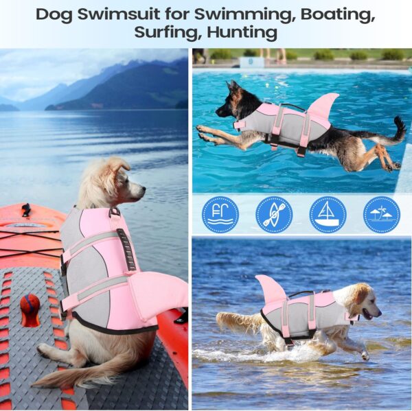 Dog Life Jacket, Large Dog Life Vest for Swimming Boating, Shark Life Jackets for Small Medium Large Dogs, Reflective Dog Lifesaver Life Preserver Swimsuit with Rescue Handle and High Buoyancy - Image 6