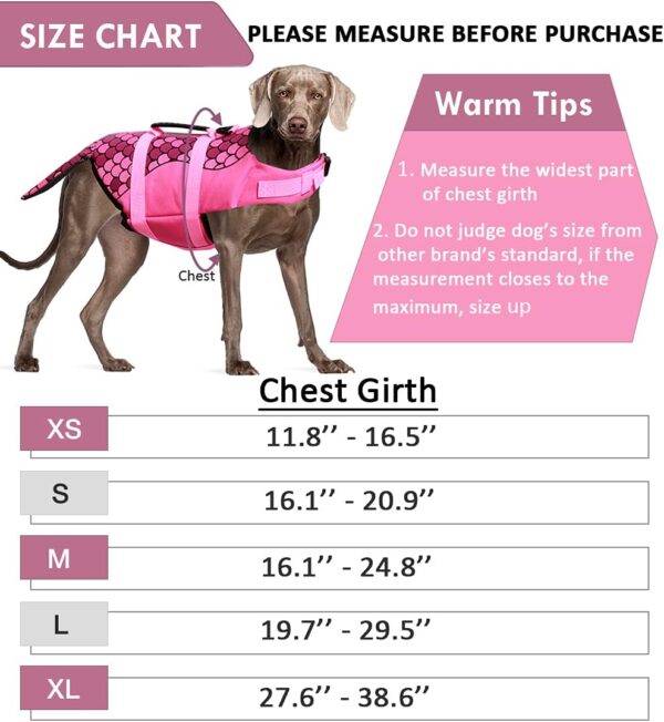 Durable Dog Life Jacket, Adjustable Ripstop Pet Safety Vest, Dog Lifesaver with Rescue Handle for Small Medium or Larger Dogs, Eliminate Anxiety/Tension, Enhanced buoyancy, Swimming,Mermaid-L - Image 2