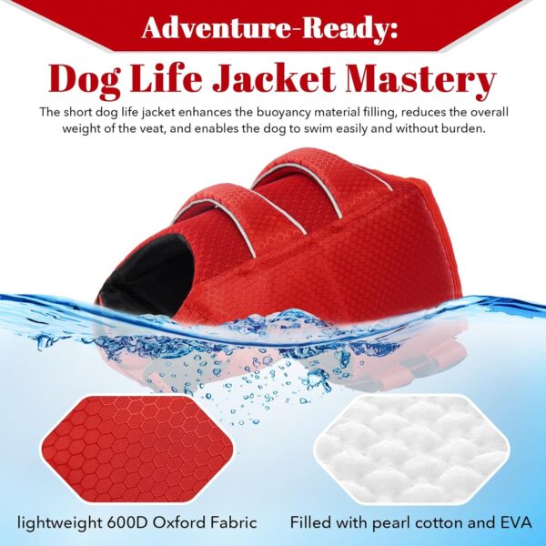 DENTRUN High Visibility Dog Life Jacket, Dog Life Vest for Swimming Boating Puppy Life Preserver Floatation Safety Pool Lake Reflective Float Coat Wetsuit & Rescue Handle for Large Dog, Red - Image 5