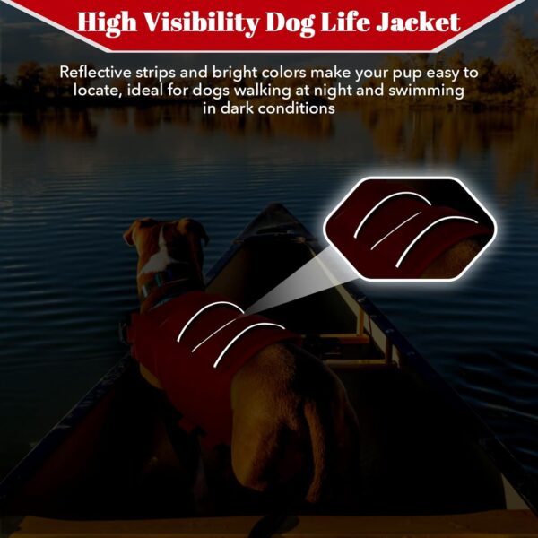 DENTRUN High Visibility Dog Life Jacket, Dog Life Vest for Swimming Boating Puppy Life Preserver Floatation Safety Pool Lake Reflective Float Coat Wetsuit & Rescue Handle for Large Dog, Red - Image 6