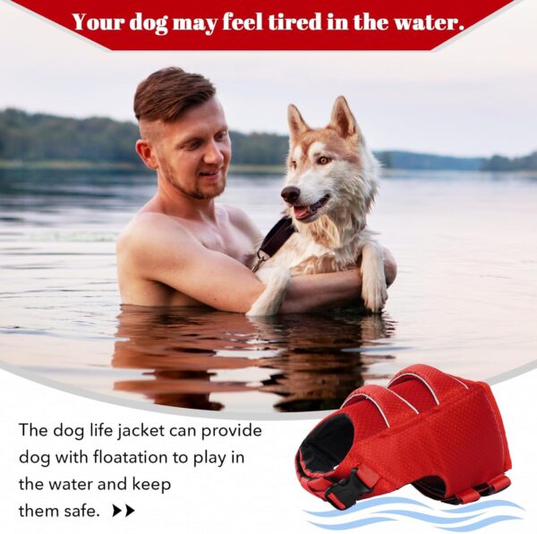 DENTRUN High Visibility Dog Life Jacket, Dog Life Vest for Swimming Boating Puppy Life Preserver Floatation Safety Pool Lake Reflective Float Coat Wetsuit & Rescue Handle for Large Dog, Red - Image 7