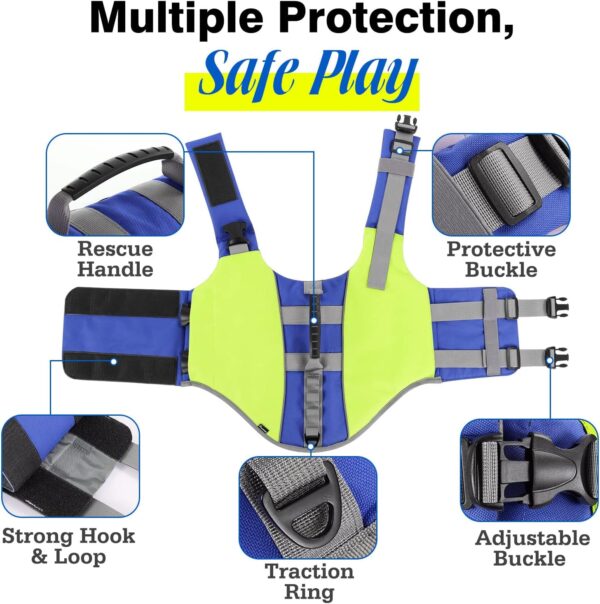 Pawaboo Dog Life Jacket, Reflective Dog Safety Vest Adjustable Pet Life Preserver with Strong Buoyancy & Sturdy Rescue Handle, Ripstop Dog Lifesaver Vests for Swimming, Boating - Bright Yellow, L - Image 6