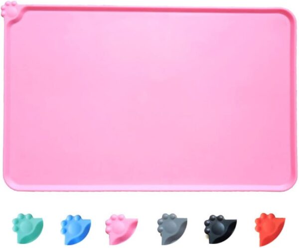 Silicone Dog Cat Bowl Mat，Waterproof Slip Resistant Silicone Pet Feeding Mat，Anti-Slip Pet Bowl Mats Cats and Dogs Food Water Placemat Tray，Raised Edges to Prevent Water Spills on Floor (Pink)