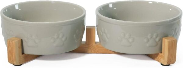 Kaiikai’s Dog Bowls and Cat Food Bowl Ceramic Dog Water Bowl Raised Dog Food Bowls 24.5 oz Elevated Cat Bowls Non-Slip Dog Bowl Stand Raised Cat Food Bowls with Bamboo Stand Weighted Cat Water Bowl