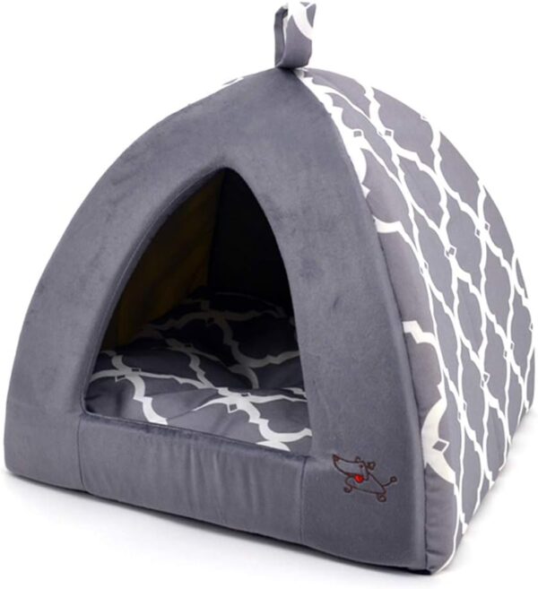 Pet Tent - Soft Bed for Dog and Cat by Best Pet Supplies - Gray Lattice, 16" x 16" x H:14"