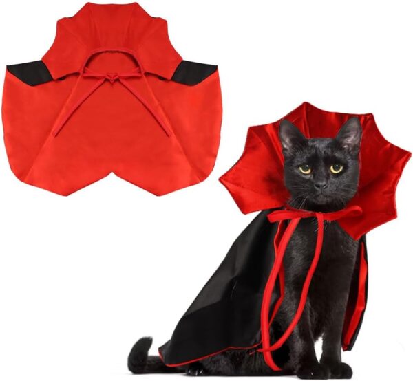 Halloween Cat Vampire Cloak Costume Halloween Adjustable Red Black Pet Cape Costume Clothes, Halloween Pet Accessories Costume Outfit Decor Cowl for Small Cats Dogs Animals Halloween Party Pet Cosplay