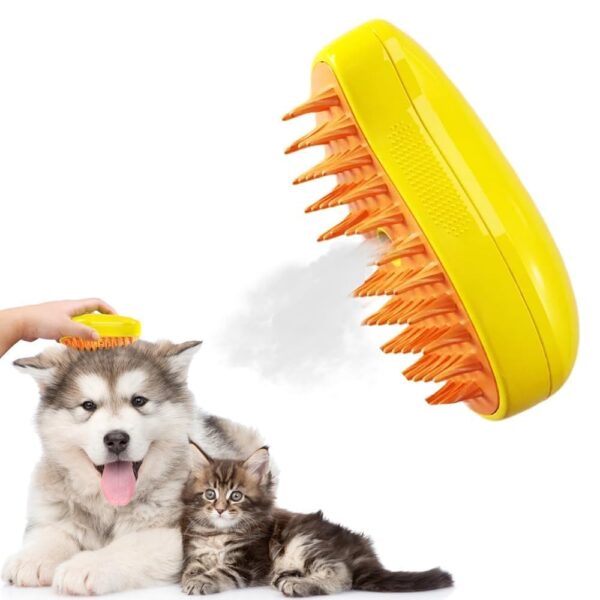 Steamy Cat Brush - 3 In1 Cat Steamy Brush, Self Cleaning Steam Cat Brush, Cat Steamer Brush for Massage, Cat Hair Brush for Removing Tangled and Loosse Hair-Yellow…