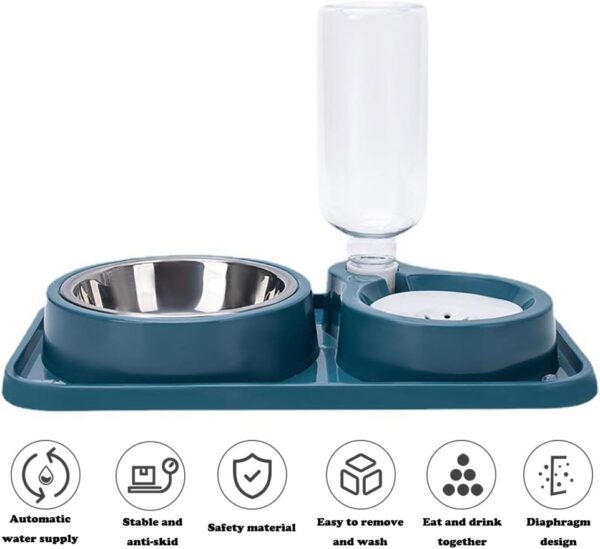 Double Dog Cat Bowls, 2 in1 Pet Water and Food Bowl Set with Automatic Gravity Water Dispenser Bottle Detachable Stainless Steel Bowl No-Spill for Cats and Dogs Puppy Kitten Rabbit