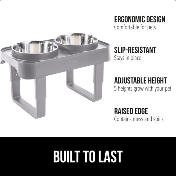 Gorilla Grip Elevated Dog Bowls Feeder, Adjustable Ergonomic Raised Bowl Stand for Cat Food and Water, Stainless Steel Rust Resistant Dishwasher Safe, Feeding Station Supplies for Dogs and Cats, Gray - Image 2