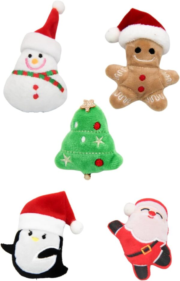 NEON Santa & Friends: 5pc Catnip Cat Toy Set (Christmas Tree, Gingerbread Man, Penguin, Santa, Snowman)