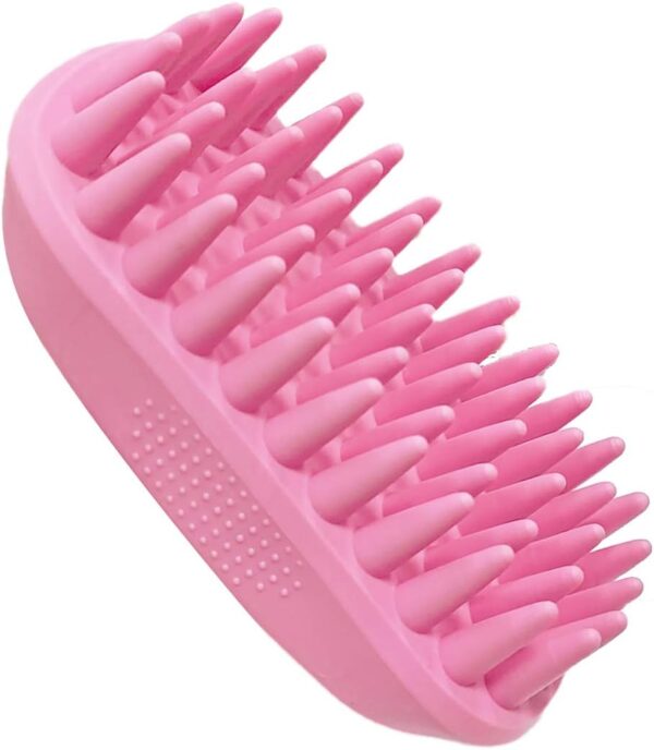 Pet Silicone Shampoo Brush for Long & Short Hair Medium Large Pets Dogs Cats, Silicone Shower Wash Curry Brush,Anti-skid Rubber Dog Cat Pet Mouse Grooming Shower Bath Brush Massage Comb (Pink) - Image 2