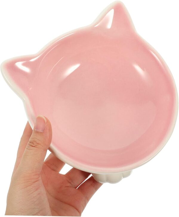 Sosoport Cat Ceramic Bowl Slow Feeder Dog Bowl Cat Bowls with Ears Bowls Stand Feeder Puppy Bowl Feeding Watering Dog Plates for Cat Floor Bowl Shallow Cat Container Ceramics to Feed Pink - Image 7