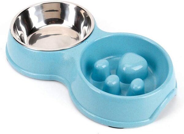 Tineer Double Pet Dog Slow Feeder Bowl,Stainless Steel Anti-Choke Puppy Food and Water Feeder for Dogs Cats (Blue) - Image 9