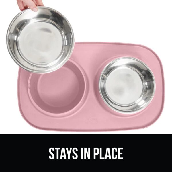 Gorilla Grip 100% Waterproof BPA Free Cat and Dog Bowls Silicone Feeding Mat Set, Stainless Steel Bowl Slip Resistant Raised Edges, Catch Water, Food Mess, No Spills, Pet Accessories, 2 Cup, Pink - Image 4