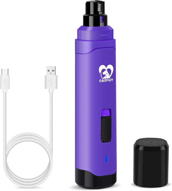 Casfuy Dog Nail Grinder Upgraded - Professional 2-Speed Electric Rechargeable Pet Nail Trimmer Painless Paws Grooming & Smoothing for Small Medium Large Dogs & Cats (Purple)