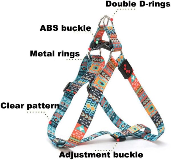 Dog Harness and Leash Set, Pretty Pattern No-Pull Pet Halter Puppy Vest Outdoor Easy Walk for Small Medium Large Breed Pug Bully Mastiff Dogs Female Male, Boho M - Image 2