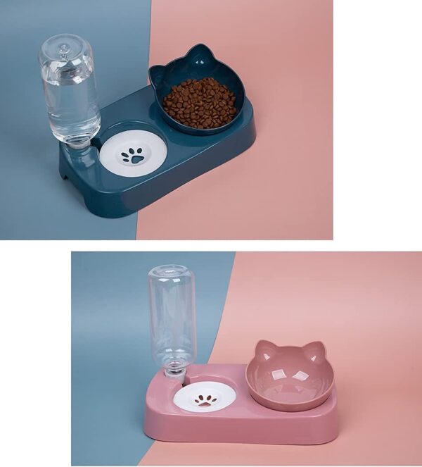 Cute Food Bowl and Water Bowl Set for Cats.Tilted Raised cat Food Bowl for Indoor Cats,Automatic Drinking Flowing Water Bowl for Cats.Detachable Elevated cat Bowl Stand.（Blue） - Image 2