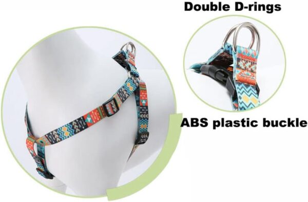 Dog Harness and Leash Set, Pretty Pattern No-Pull Pet Halter Puppy Vest Outdoor Easy Walk for Small Medium Large Breed Pug Bully Mastiff Dogs Female Male, Boho M - Image 5