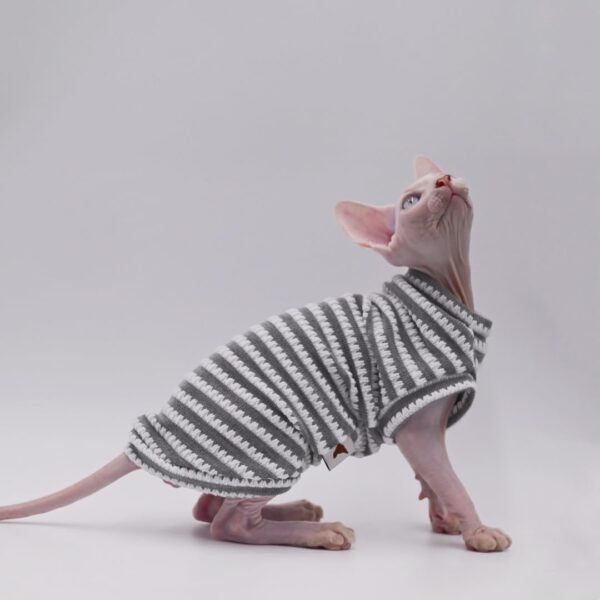 Sphynx Cat Clothes Hairless Cat Clothes Cat Summer Pure Cotton Skin-friendly Devon Clothes Cat Clothing for Small Cats and Dogs (GREY, Large) - Image 2