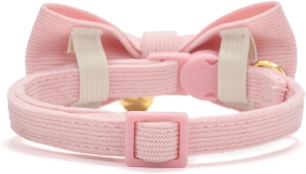 2 Pack Soft Corduroy Cat Collars with Bow Tie & Bell, Adjustable Breakaway Cotton Kitty Bowtie Collar for Girl Boy Kitten (Pink & Blue) - Image 8