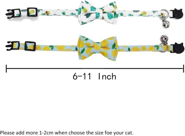 2-Pack Breakaway Cat Collars with Removable Double-Layer Bow Tie and Bell for Boy and Girl Cats,Safety Kitten Collars Suitable for Festivals and Daily. (Lemon&Pineapple) - Image 2