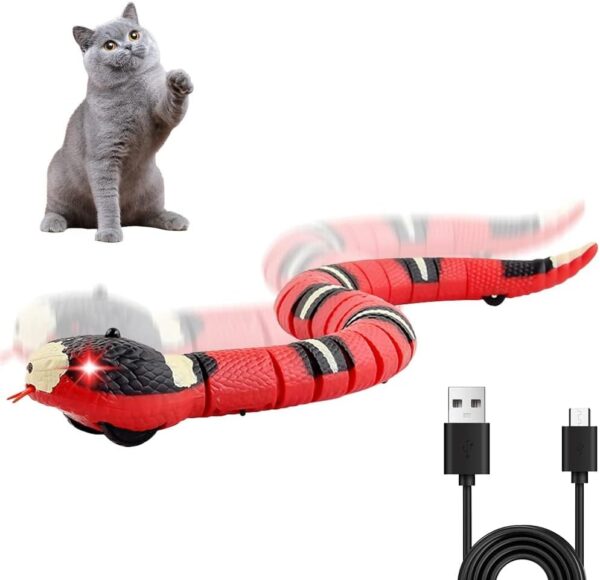 Snake Cat Toy, Realistic Simulation Smart Sensing Snake Toy, Rechargeable Automatically Sense Obstacles and Escape Curves Move Quickly, Interactive Cat Toys for Indoor Cats