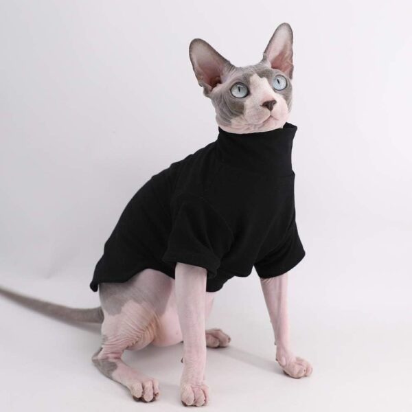 Sphynx Cat Clothes Winter Thick Cotton T-Shirts double-layer Pet Clothes, Pullover Kitten Shirts with Sleeves, hairless Cat pajamas Apparel for Cats & Small Dogs (M+ (7.2-8.7 lbs), Black) - Image 2