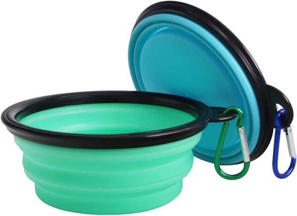 SLSON Collapsible Pet Bowl Dog Bowls 2 Pack, Portable Silicone Pet Feeder, Foldable Expandable for Dog/Cat Food Water Feeding, Travel Bowl for Camping (Light Blue+Light Green) - Image 2