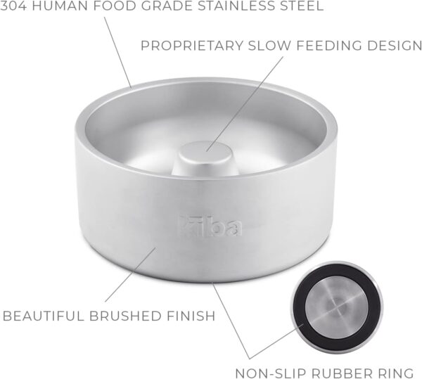 Stainless Steel Slow Feed/Feeder Dog Bowl (Ultra Premium) 64oz - Kiba Pet Supply Ozark - Superior 304 - Food Grade, Non-Slip, Rust Resistant - Perfect for Medium to Large Breeds - Image 7