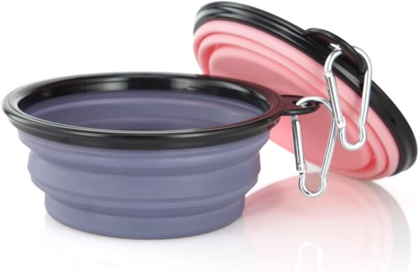 Dog Bowl Pet Collapsible Bowls, 2 Pack Collapsible Dog Water Bowls for Cats Dogs, Portable Pet Feeding Watering Dish for Walking Parking Traveling with 2 Carabiners (Small, Purple+Fairy Pink) - Image 2