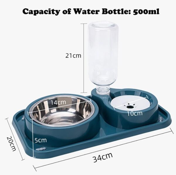 Double Dog Cat Bowls, 2 in1 Pet Water and Food Bowl Set with Automatic Gravity Water Dispenser Bottle Detachable Stainless Steel Bowl No-Spill for Cats and Dogs Puppy Kitten Rabbit - Image 5