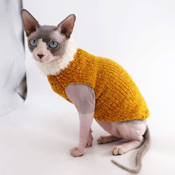 Sphynx Cat Clothes Winter Warm Faux Fur Sweater Outfit, Fashion high collar Coat for Cats Pajamas for cats and small dogs Apparel, Hairless cat Shirts Sweaters (S (3.3-4.4 lbs), Ginger) - Image 5