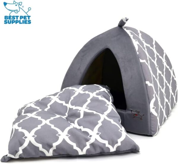 Pet Tent - Soft Bed for Dog and Cat by Best Pet Supplies - Gray Lattice, 16" x 16" x H:14" - Image 3