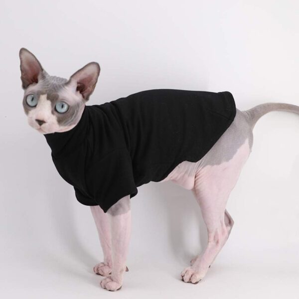 Sphynx Cat Clothes Winter Thick Cotton T-Shirts double-layer Pet Clothes, Pullover Kitten Shirts with Sleeves, hairless Cat pajamas Apparel for Cats & Small Dogs (M+ (7.2-8.7 lbs), Black) - Image 4