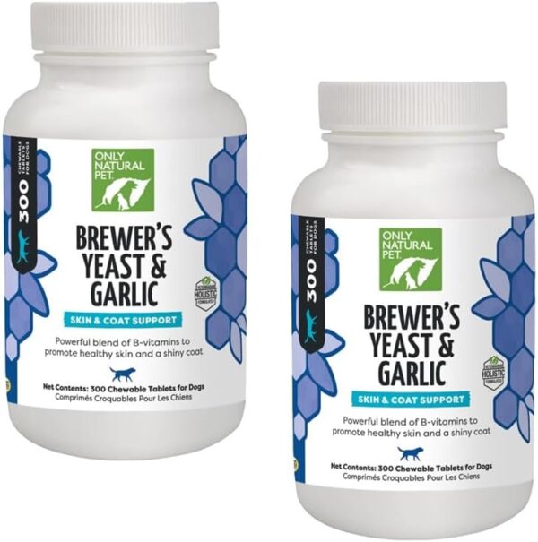 Only Natural Pet Brewer's Yeast & Garlic Chewables - All-Natural Flea & Tick Prevention for Dogs - Fortified with B Vitamins - Promotes Healthy Skin & Coat - 300 Count Tablet (2 Pack)