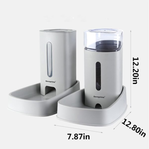 2PCS Cat Dog Feeder and Waterer Self-Dispensing Gray 3.8L Pets Automatic Feeder and Waterer Dispensing Set 12.8in x 7.87in x 12.2in Feeder and Water Bowl for Small Medium Pets - Image 2