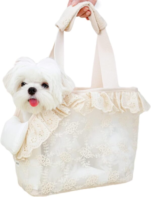 Puppy Carrier Dog Walking Bags Pets Dogs Carrier Bags Lace Mini for Dog and Cat and Rabbit(Small up to 6lbs, Beige) (S_9.4"*5.9"*9.4")