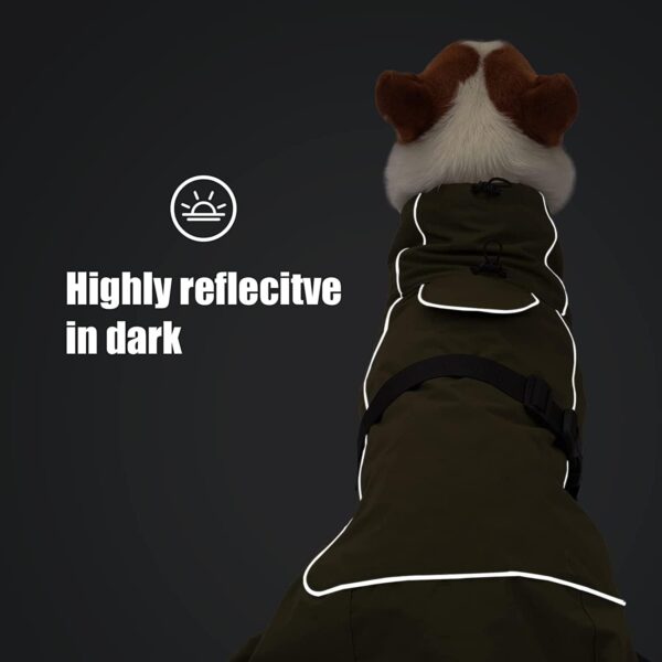 Dog Raincoat - Waterproof Dog Winter Jackets Windproof Coat with Velvet Inner Winter Dog Rain Coat with Reflective Strip,Green S - Image 3