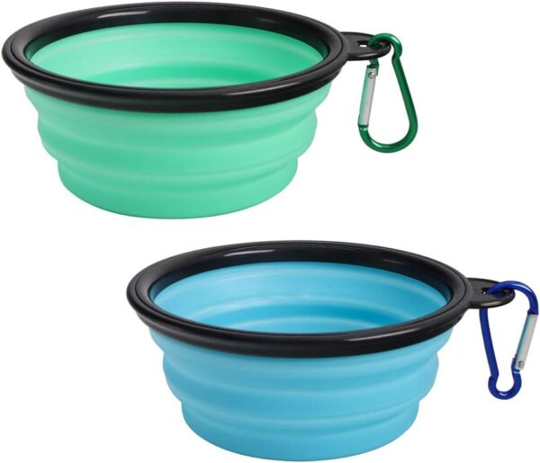 SLSON Collapsible Pet Bowl Dog Bowls 2 Pack, Portable Silicone Pet Feeder, Foldable Expandable for Dog/Cat Food Water Feeding, Travel Bowl for Camping (Light Blue+Light Green)