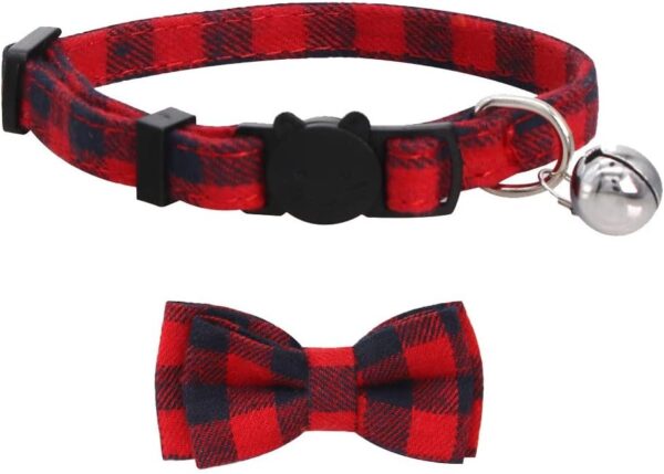 SLSON 4 Pack Cat Collars Breakaway with Bell Cat Collars with Cute Bowtie for Pet Kitten Cats and Small Dogs Pets Adjustable from 8-11In (Plaid) - Image 5