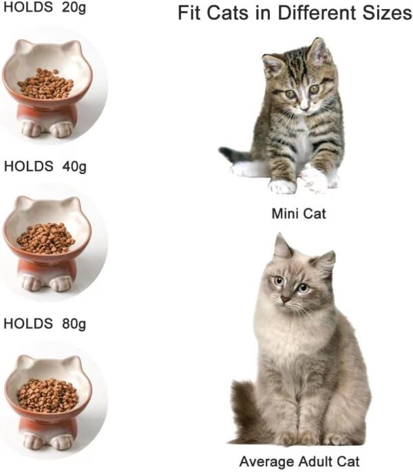 Nihow Elevated Cat/Dog Bowls Set : 5 Inch Ceramic Raised Cat Food & Water Bowl Set for Protecting Pet's Spine - Feeding & Watering Supplies for Pets - Elegant Brown (2 PC) - Image 3