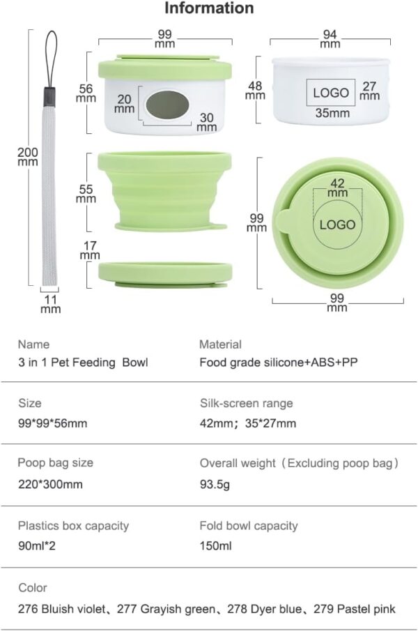 3 in 1 Design Dog Travel Feeding Bowl,Treat Container with Collapse Bowl&Dog Poop Bag Holder,Foldable Feeding Watering Dish for Traveling Camping Walking with 2 Poop Bags 2pc (Blue-Violet——Teal) - Image 4