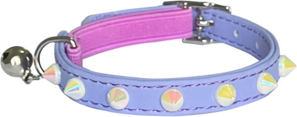 Spiked Leather Cat Collar with Bell and Elastic Strap Kitten Collar for Boys Girls Cats Adjustable Neck 7.5" to 10" (Purple)