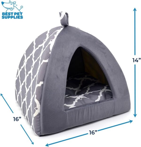 Pet Tent - Soft Bed for Dog and Cat by Best Pet Supplies - Gray Lattice, 16" x 16" x H:14" - Image 2