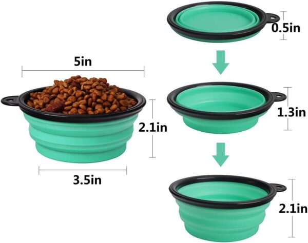 SLSON Collapsible Pet Bowl Dog Bowls 2 Pack, Portable Silicone Pet Feeder, Foldable Expandable for Dog/Cat Food Water Feeding, Travel Bowl for Camping (Light Blue+Light Green) - Image 3