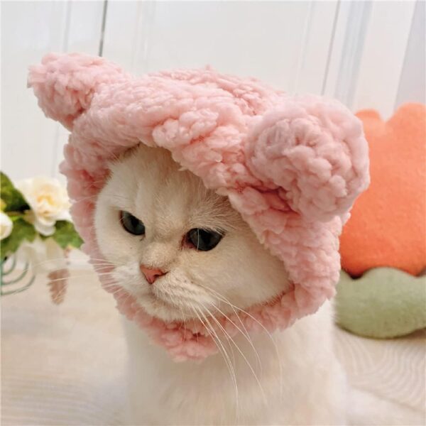 JOICEE Cute Cat Costume Warm Bear Hat for Cat Adjustable Soft Small Pet Headwear Bear Hat for Cat Puppy Dog (Pink) - Image 4