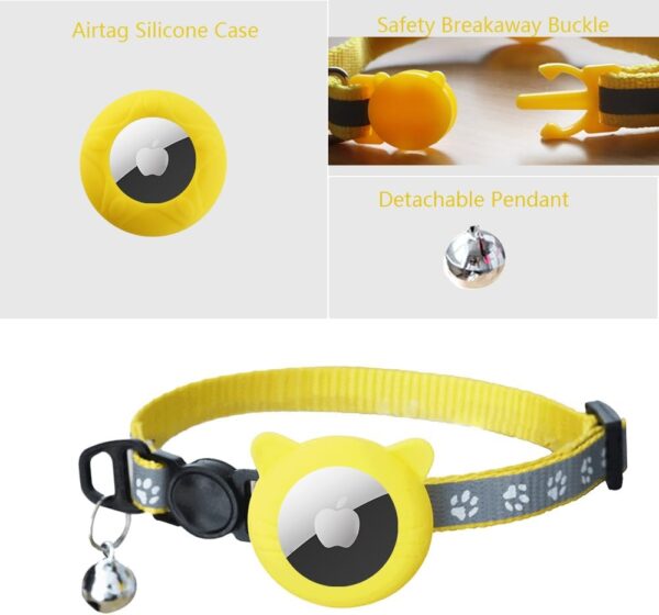 2 Pack Cat Collar Airtag Holder with Bells, Kitten Collar with Apple Airtag Holder for Cats,Adjustable Reflective Cat Collar with Breakaway Buckle for Girl Boy Cats。 (Yellow) - Image 2