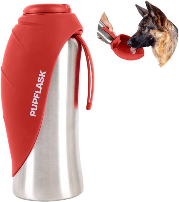 PupFlask Large Dog Water Bottle | 27 or 40 OZ Stainless Steel | Convenient Dog Water Dispenser | Puppy Travel Water Bowl | Portable Pet Water Bottle | Leak Proof Bottle Perfect Size For All Dog Breeds