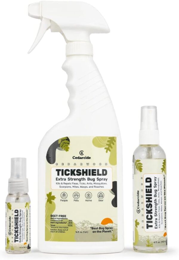 Cedarcide Extra-Strength Tickshield Kit | Deep Woods Cedar Oil Spray Kills & Repels Ticks, Fleas, Chiggers & Mosquitoes | Safe For People & Pets | Natural Essential Oils | Small